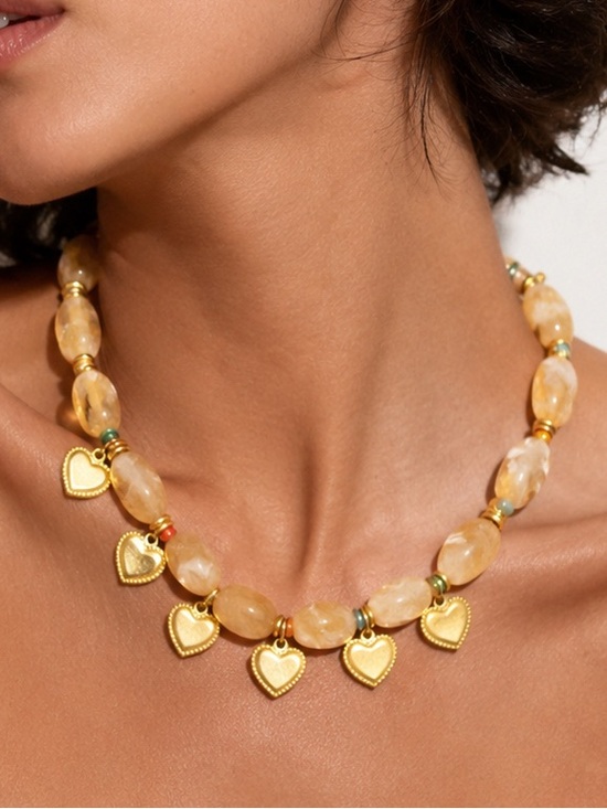 Anthropologie Jewelry - Chunky Beaded Heart Charm Necklace Summer Jewelry